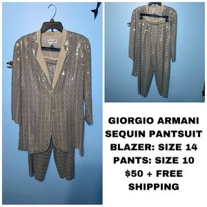 Giorgio Armani Sequin Pantsuit / Pants Size 10 / Blazer Size 14